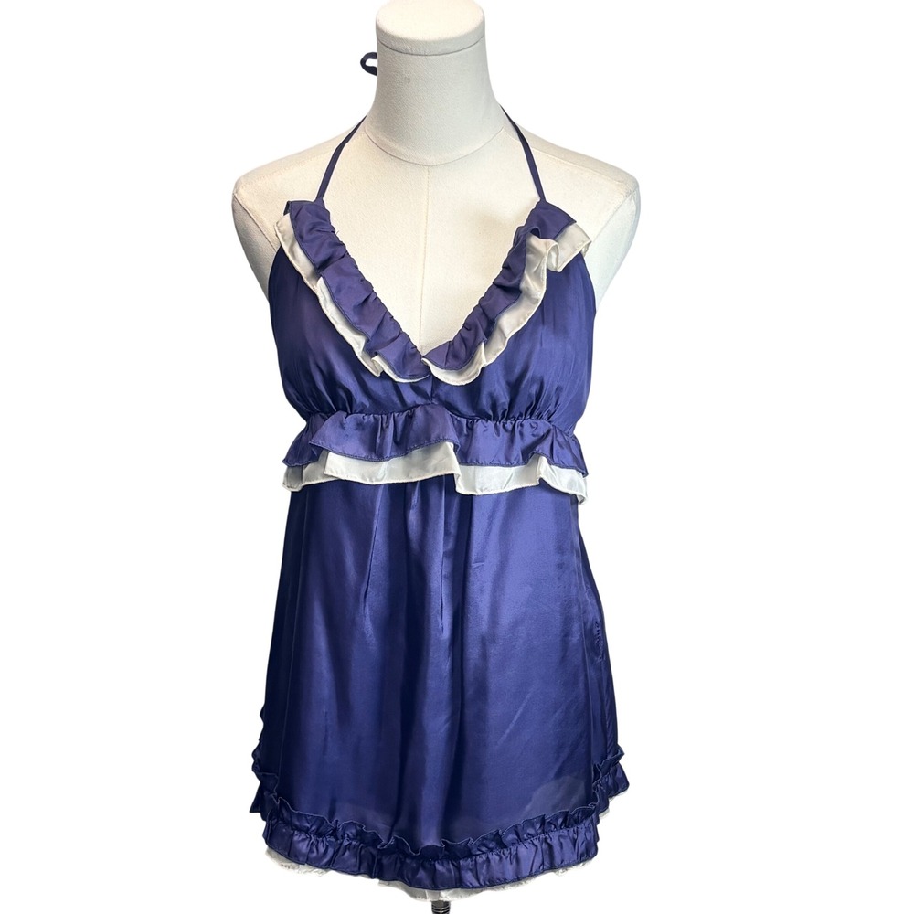 Miss Me Halter Babydoll Top 100% Silk Purple Ruffle Fairy Western Coquette M